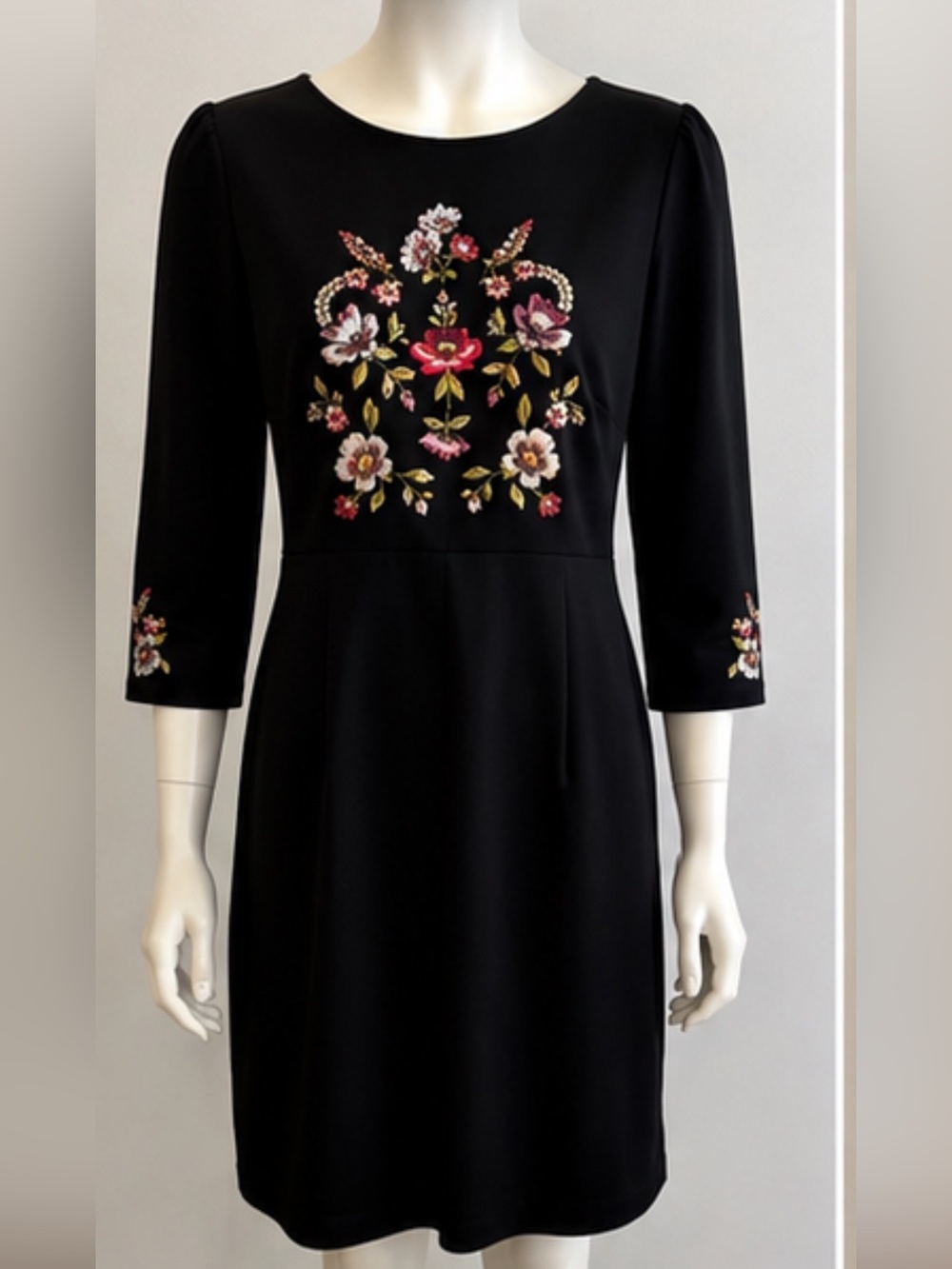 LOFT Black Long Sleeve Sheath Dress with Floral Embroidery - Picture 4 of 9